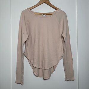Joy Lab Top Shirt Womens Sz S Beige Waffle Thermal Knit Long Sleeve Loose Fit